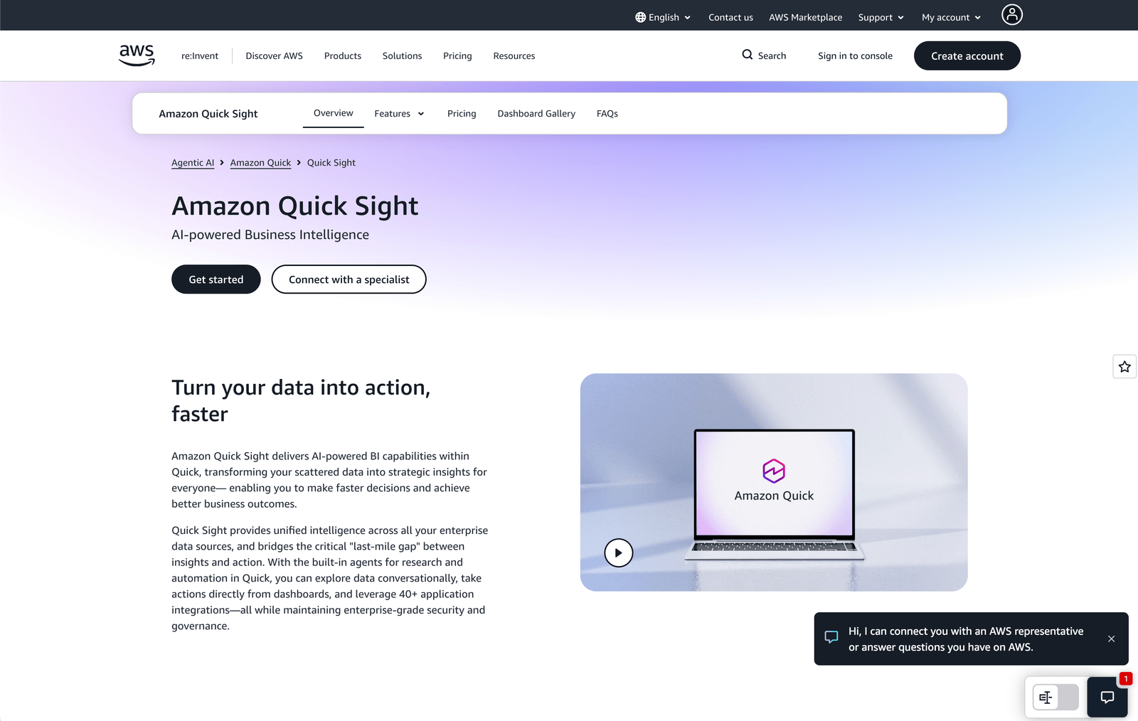 Amazon QuickSight — Amazon Redshift reporting tool