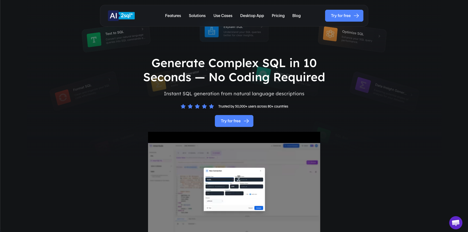 AI2sql web interface generating SQL from a natural-language prompt