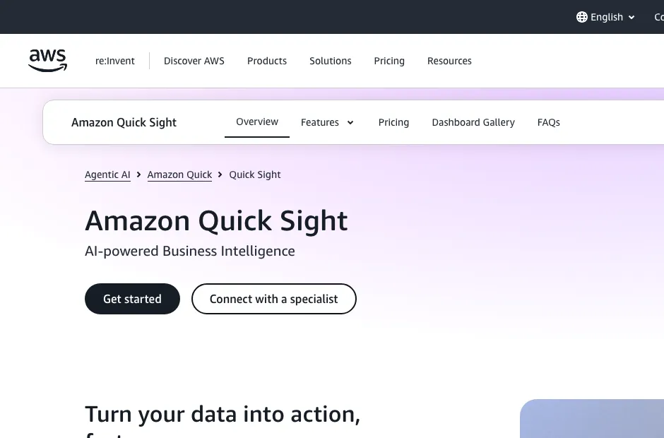 Amazon Quick Sight product page on AWS