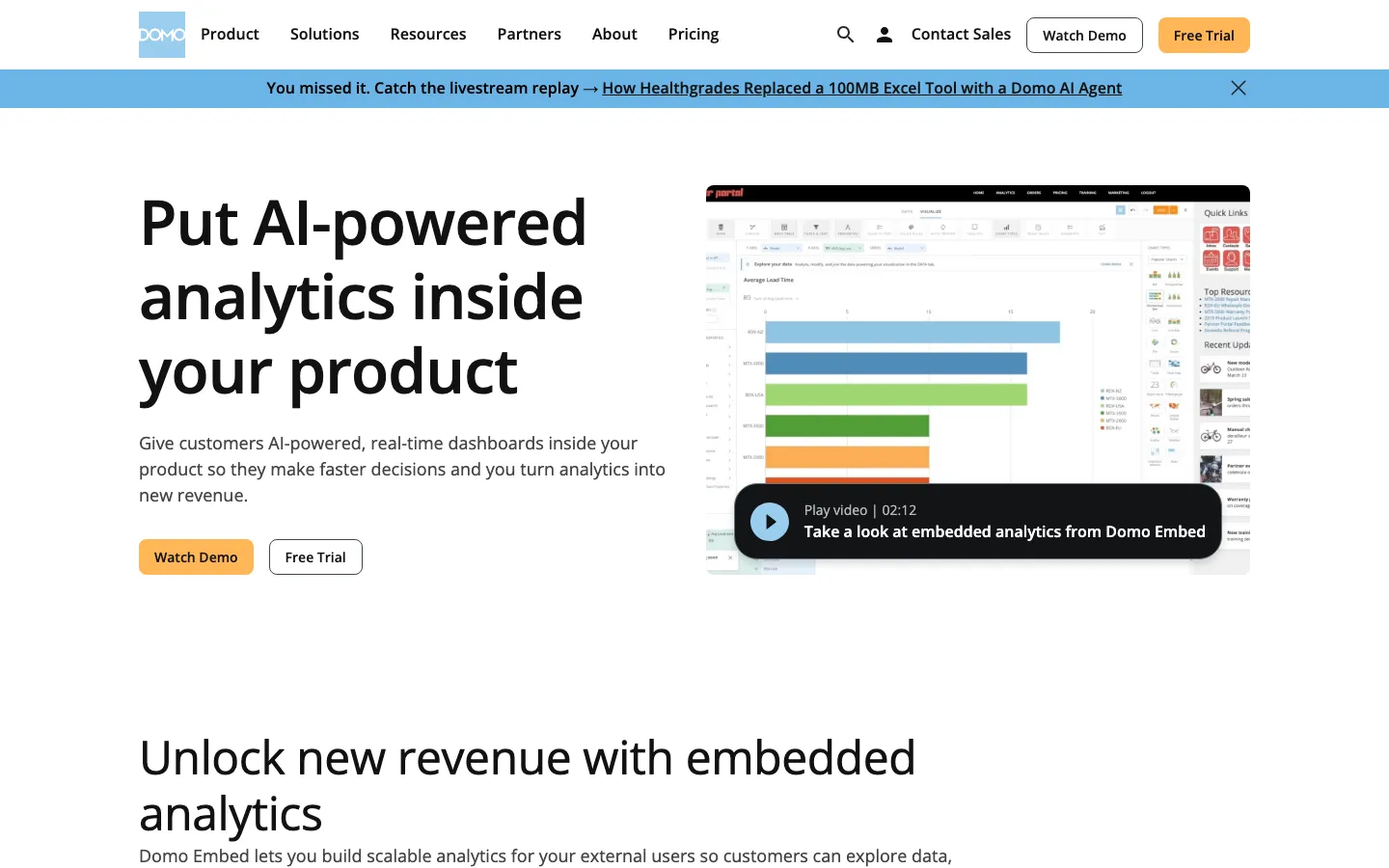 Domo embedded analytics product page
