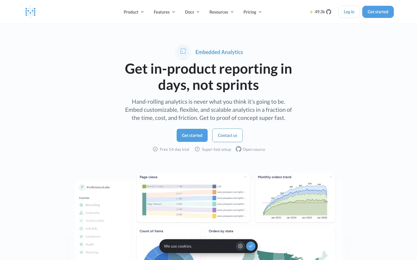 Metabase embedded analytics product page