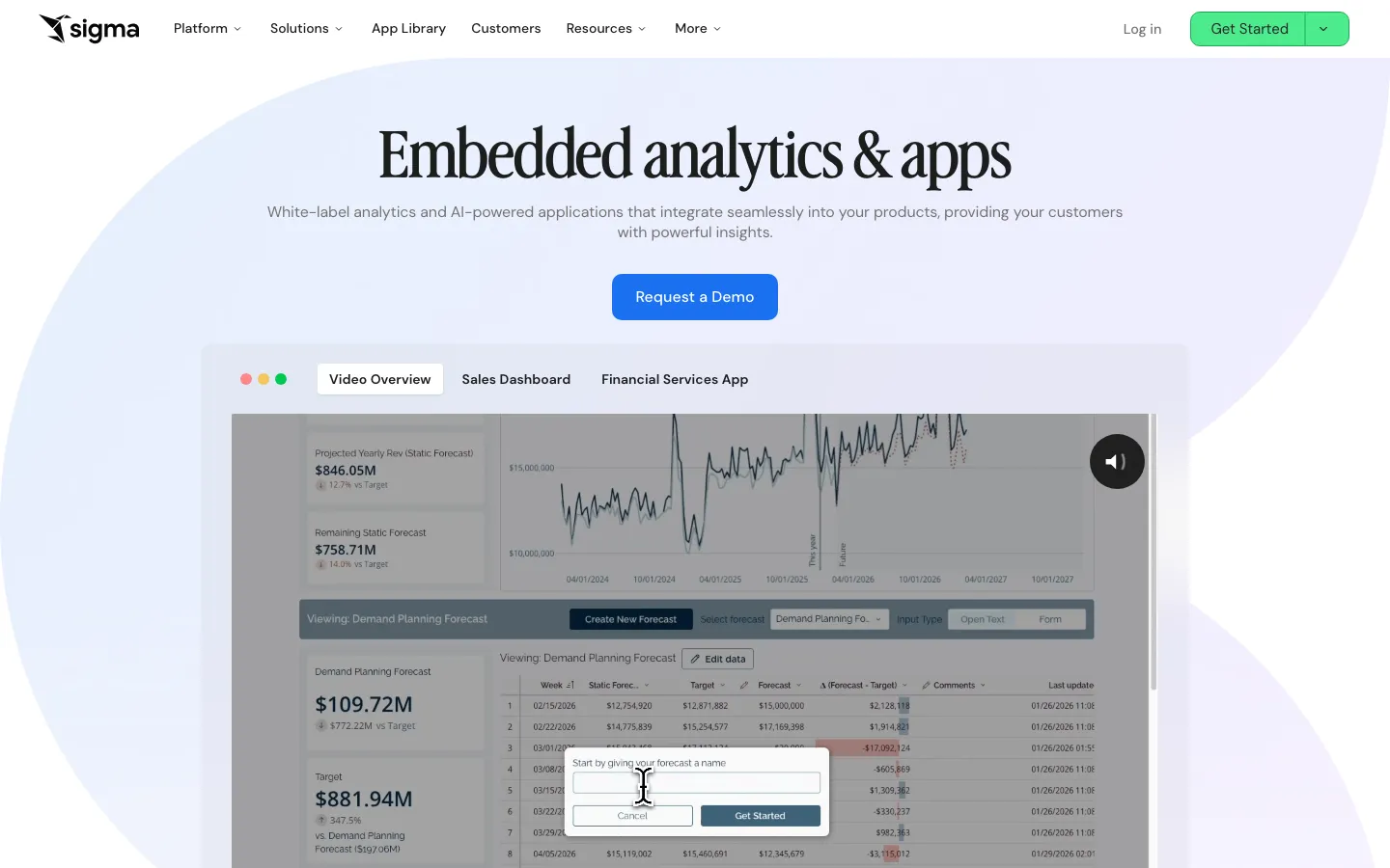 Sigma embedded analytics and apps product page