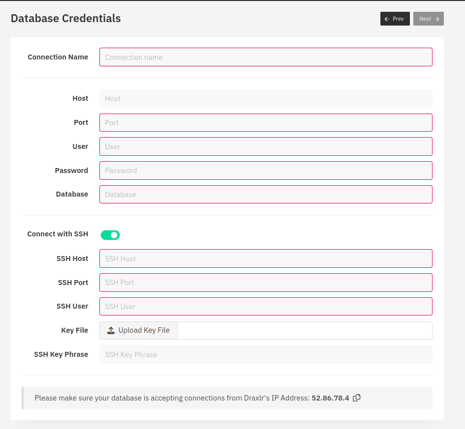 Draxlr - Add Database Credentials