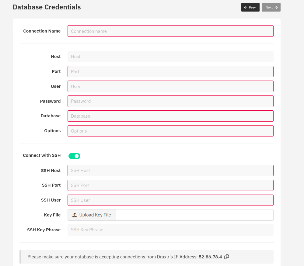 Draxlr - Add Database Credentials