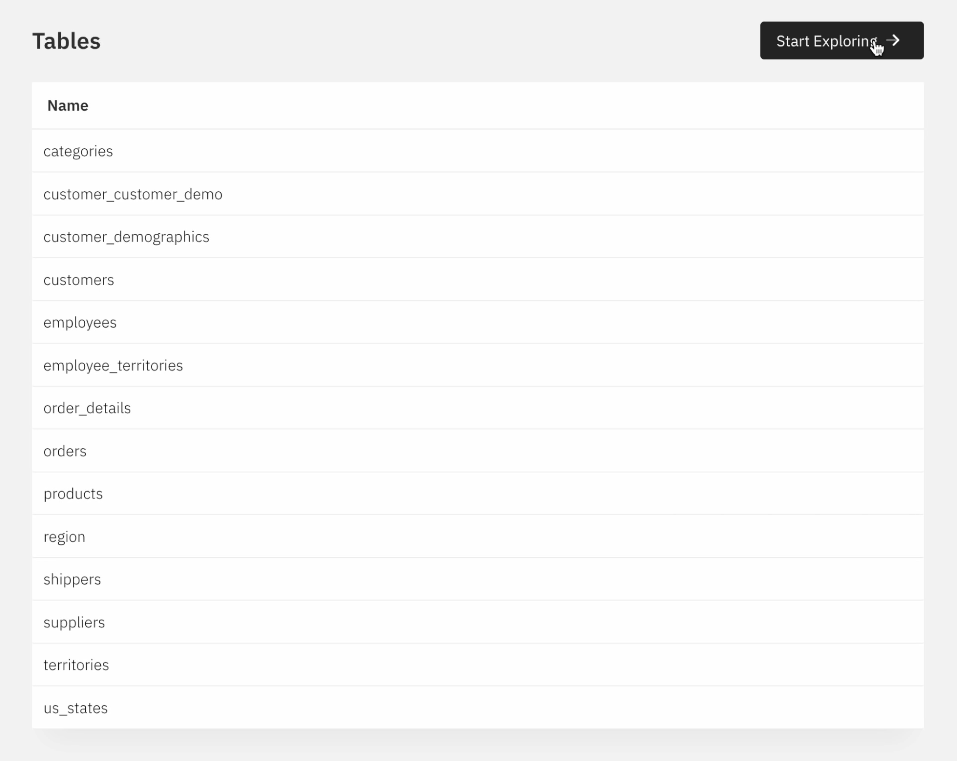 Draxlr List Tables