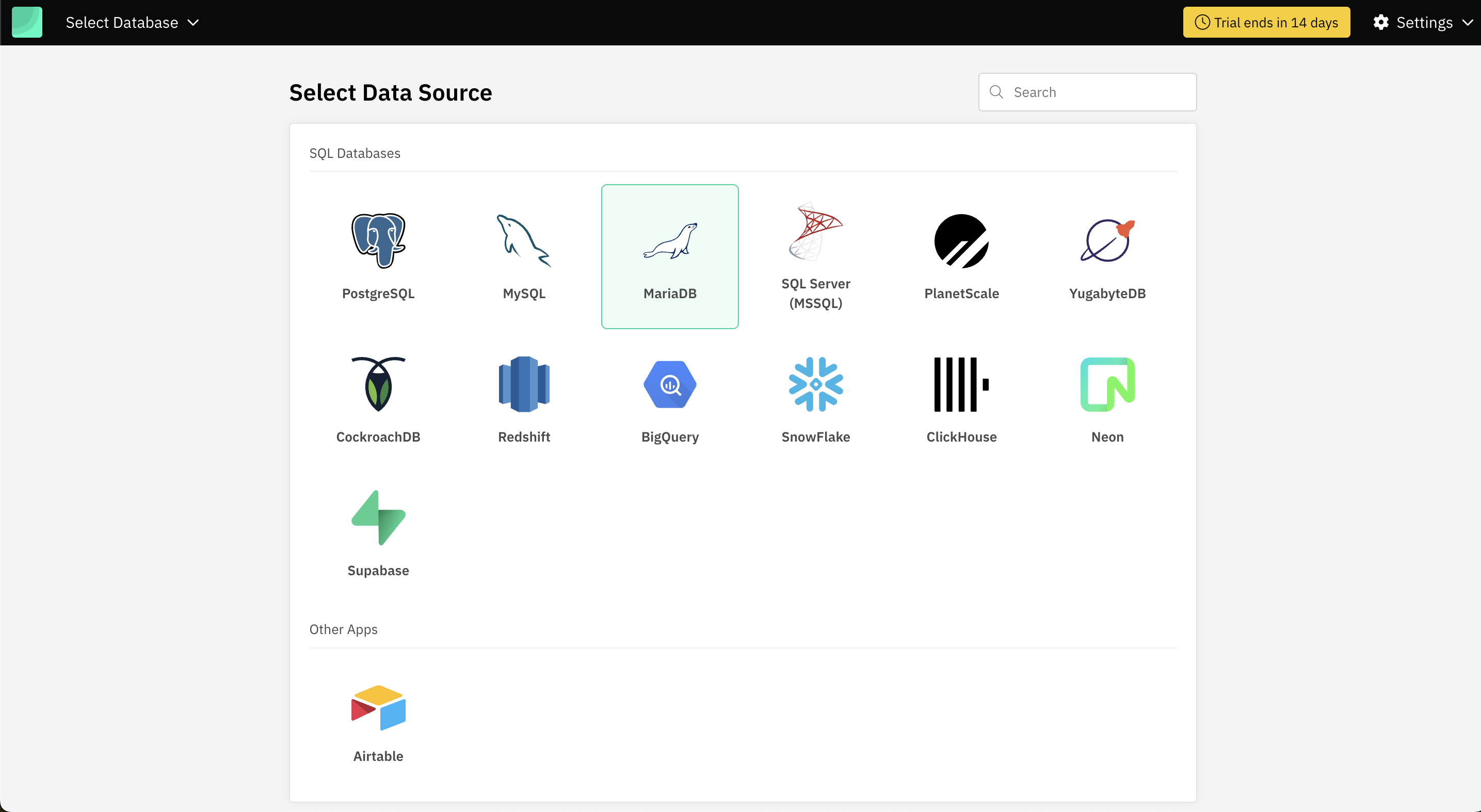 MariaDB data selector