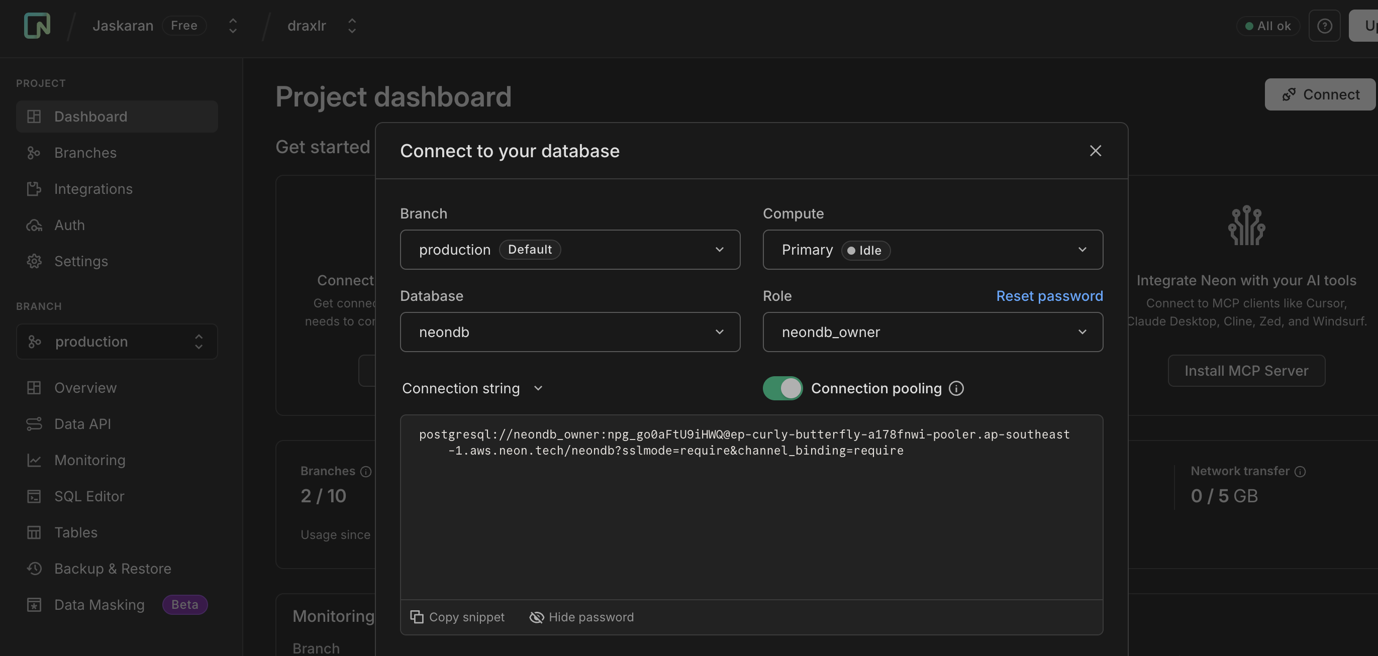 Get Neon credentials