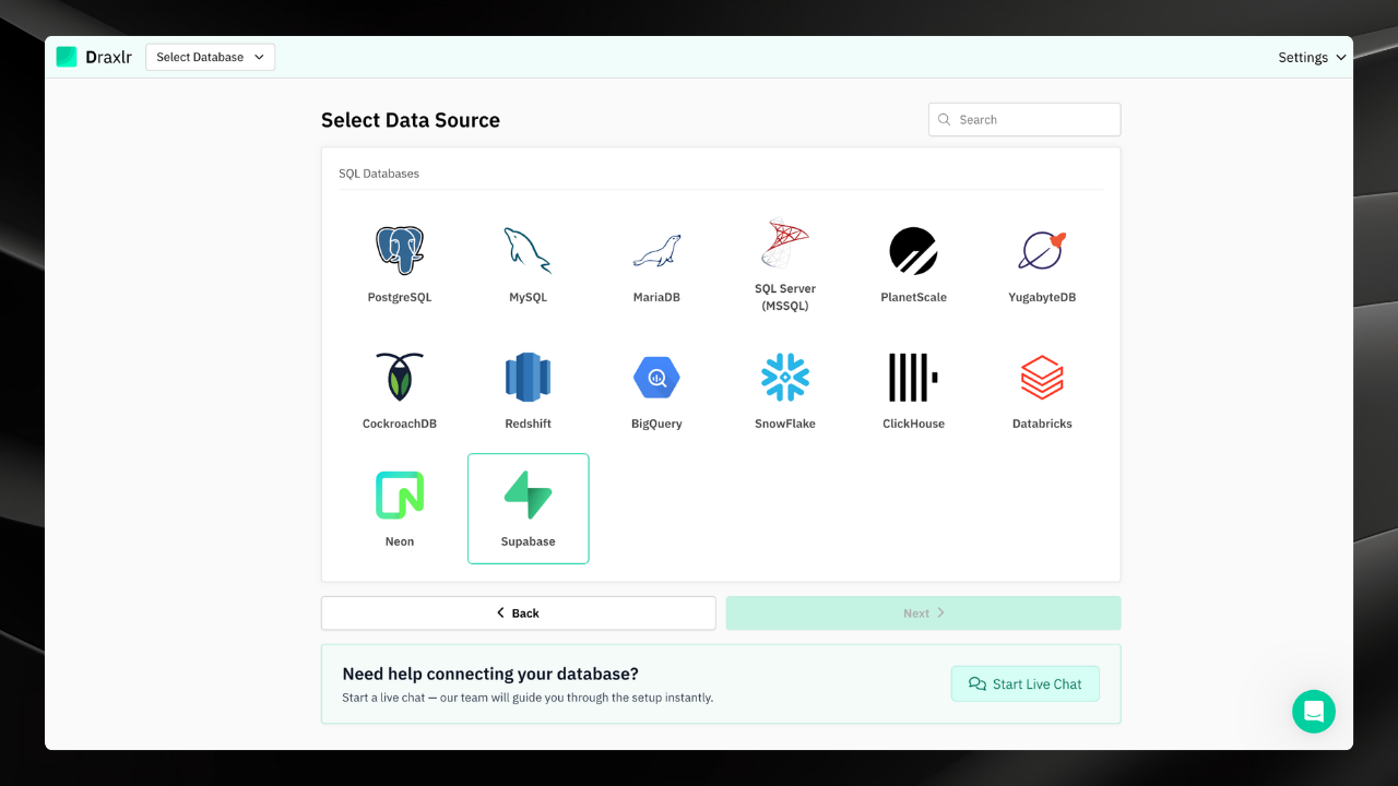 Draxlr Select Supabase