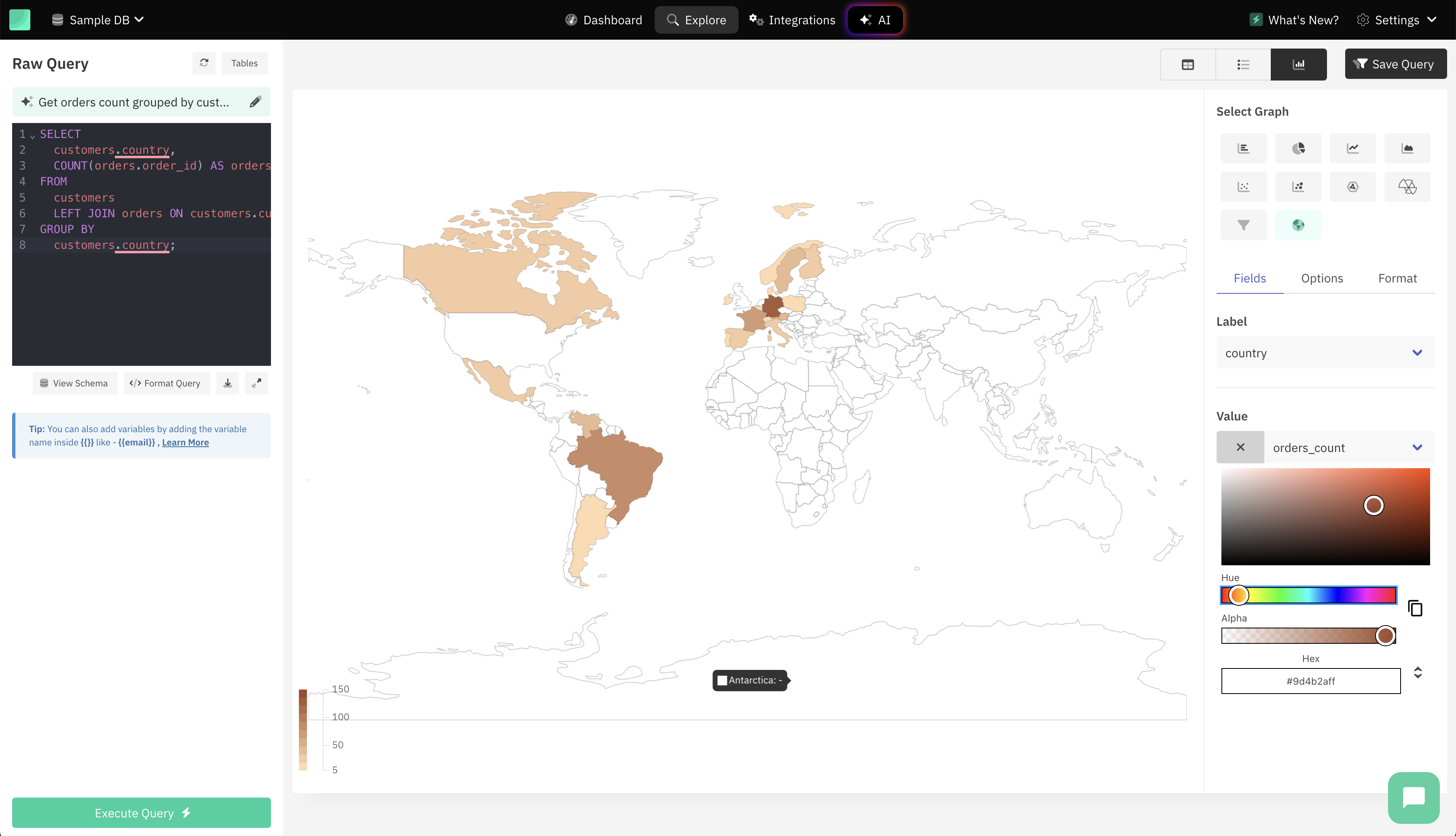 How to generate SQL query with AI - Map