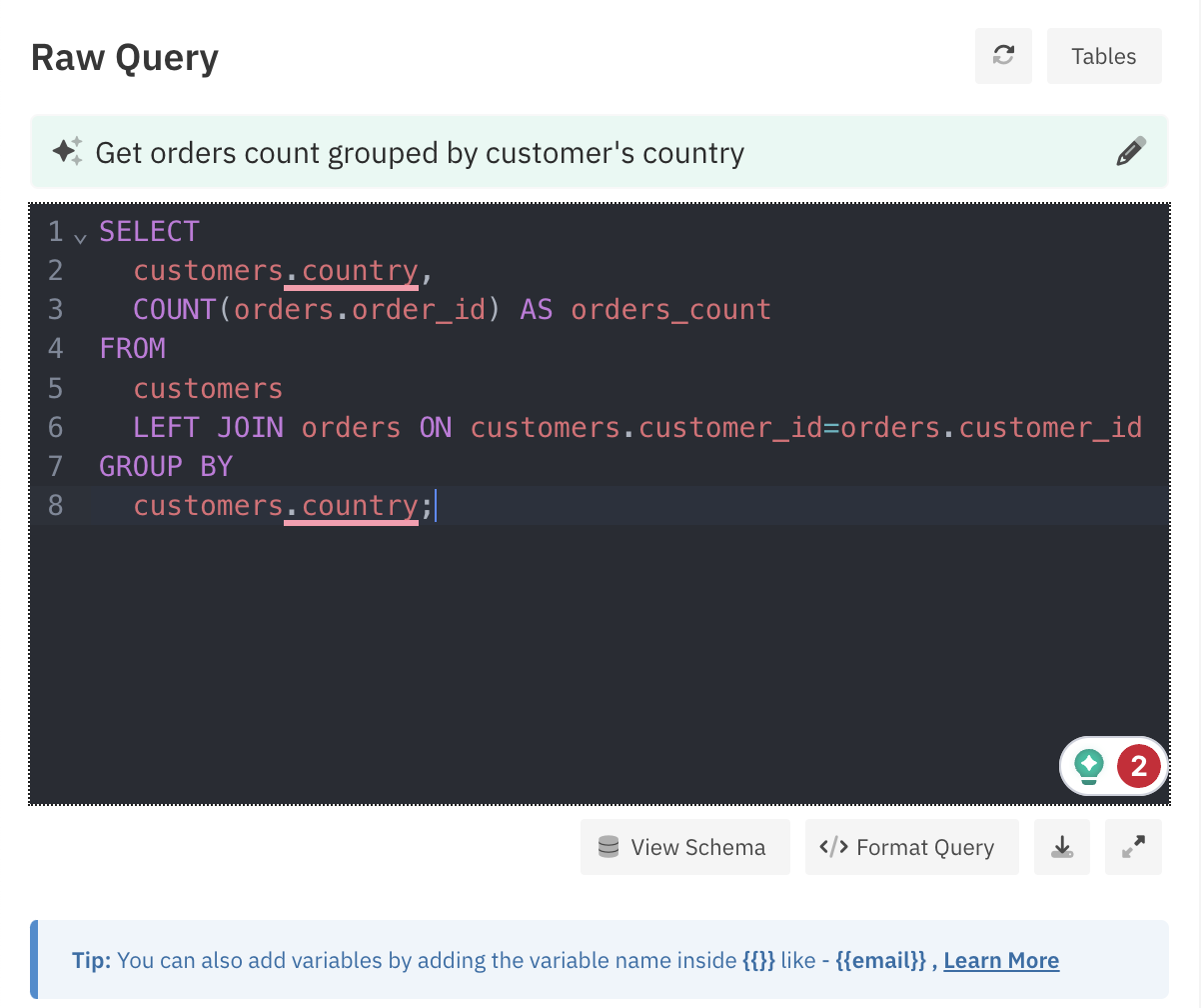 How to generate SQL query with AI - Query Result