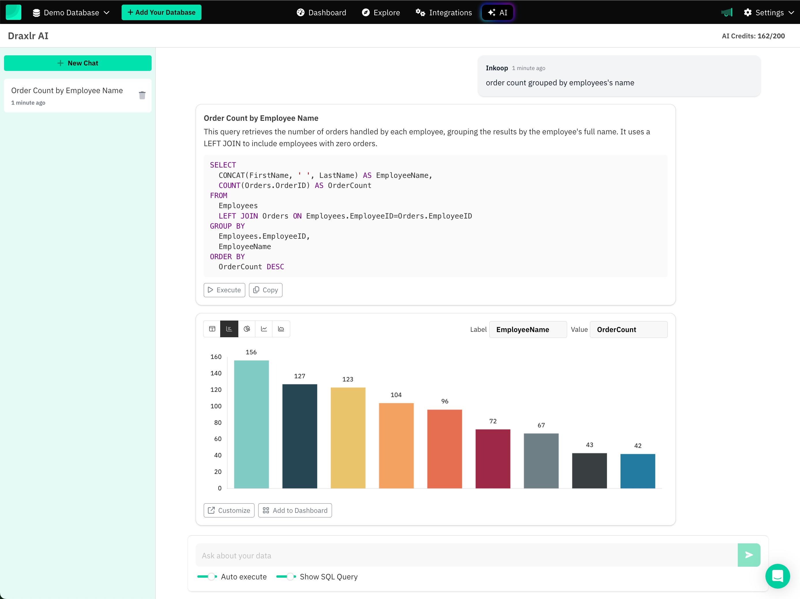 How to generate SQL query with AI - Query Result