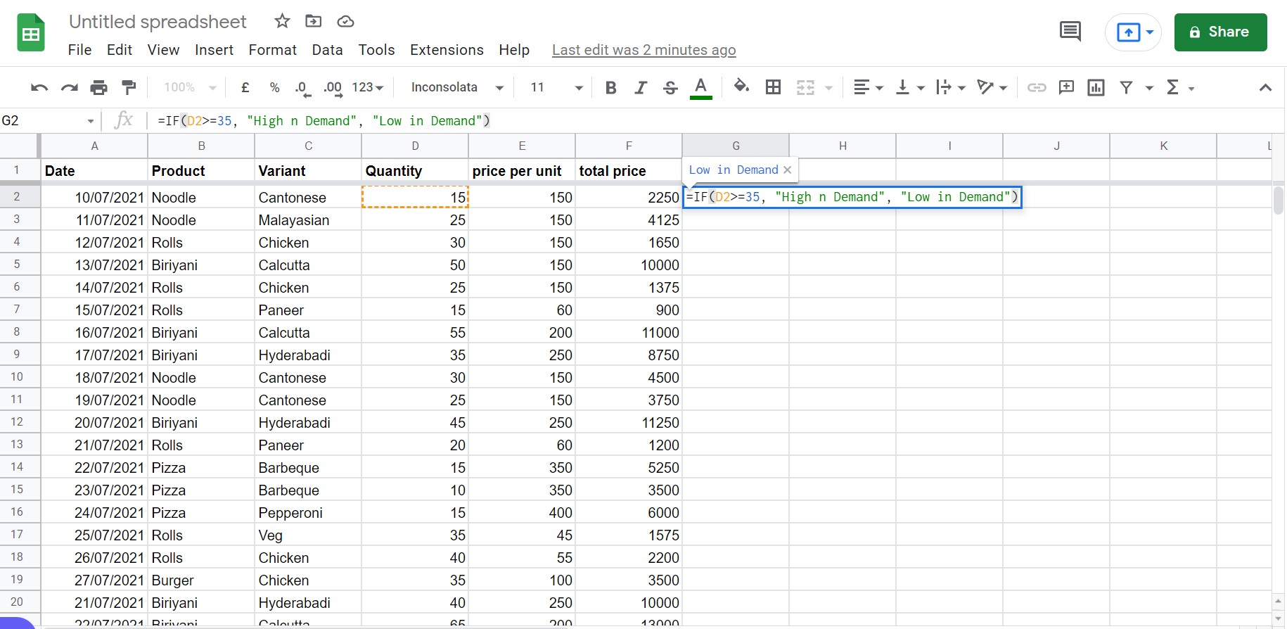 Google Sheets IF functions