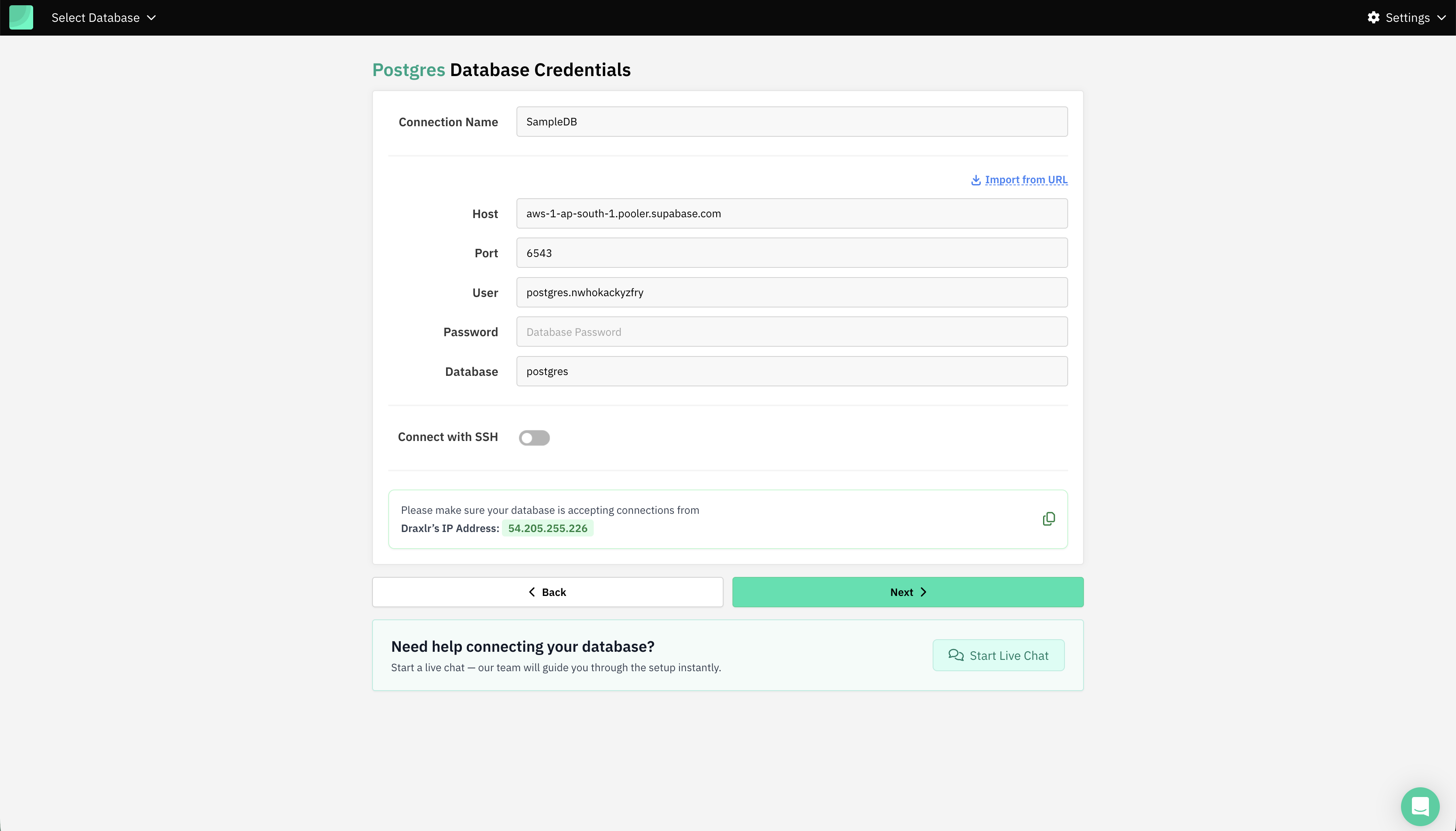 Draxlr Supabase Setup