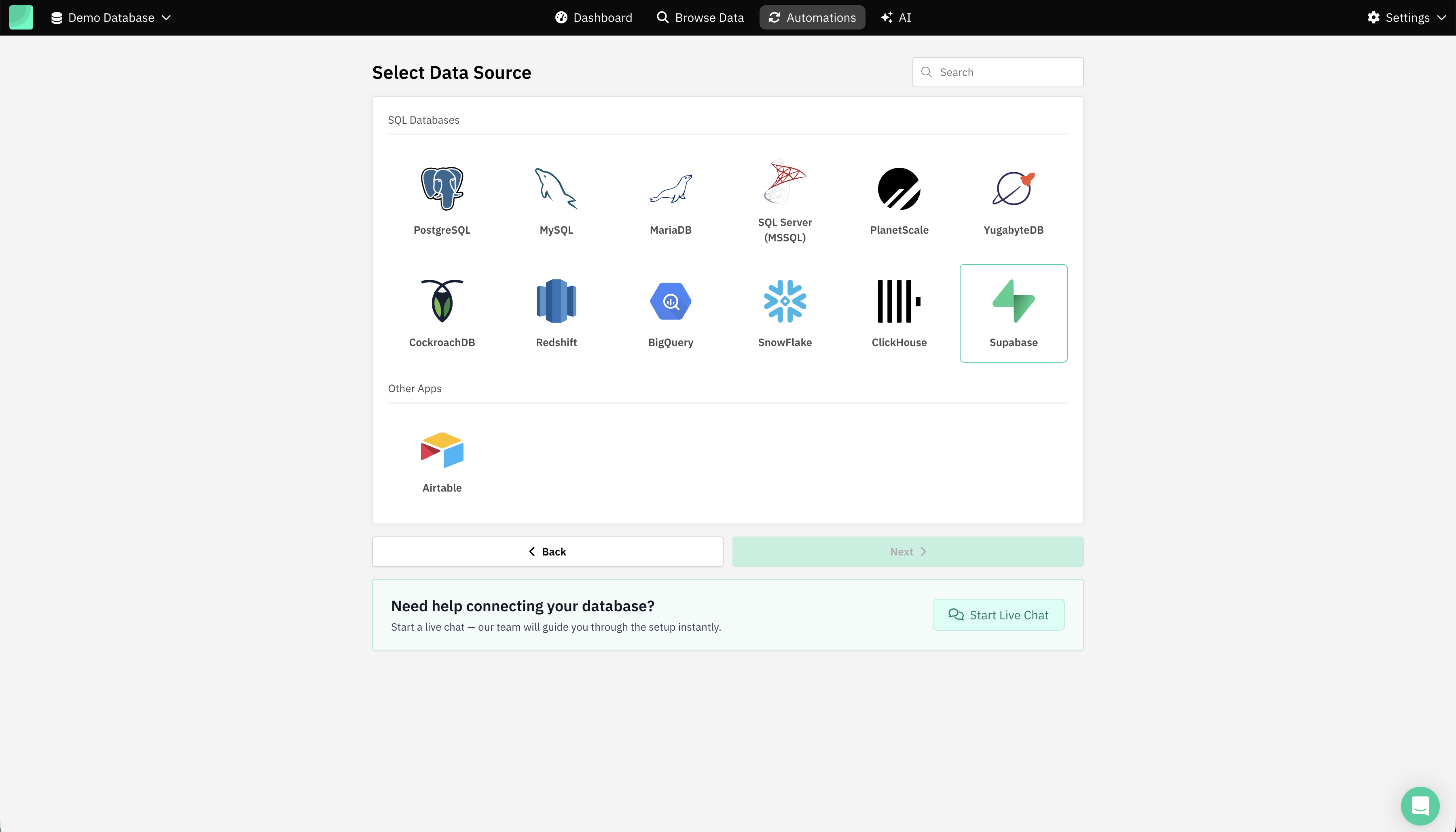 Draxlr Supabase Setup