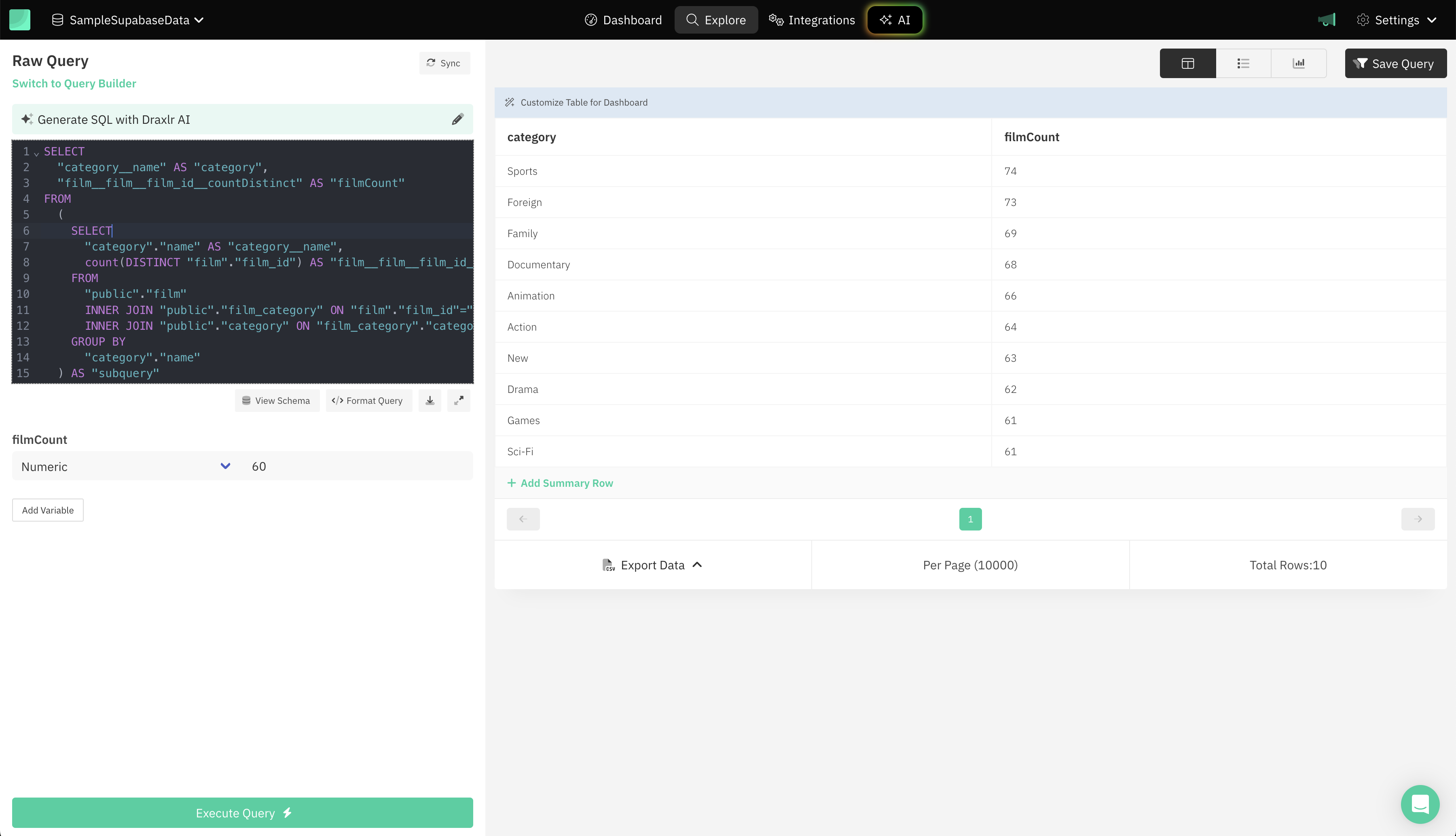 Supabase Data Visualization with Draxlr | Query Builder
